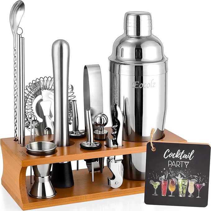 Bartender Kit Cocktail Shaker Set with Stand Bar Tool Bar Set for Drink Mixing Home Bartending Kit 17-Piece Bar Cart Accessories: Martini Shaker, Mixer Spoon, Jigger, Muddler, Strainer & Recipes Gifts-Ruum Studio Home