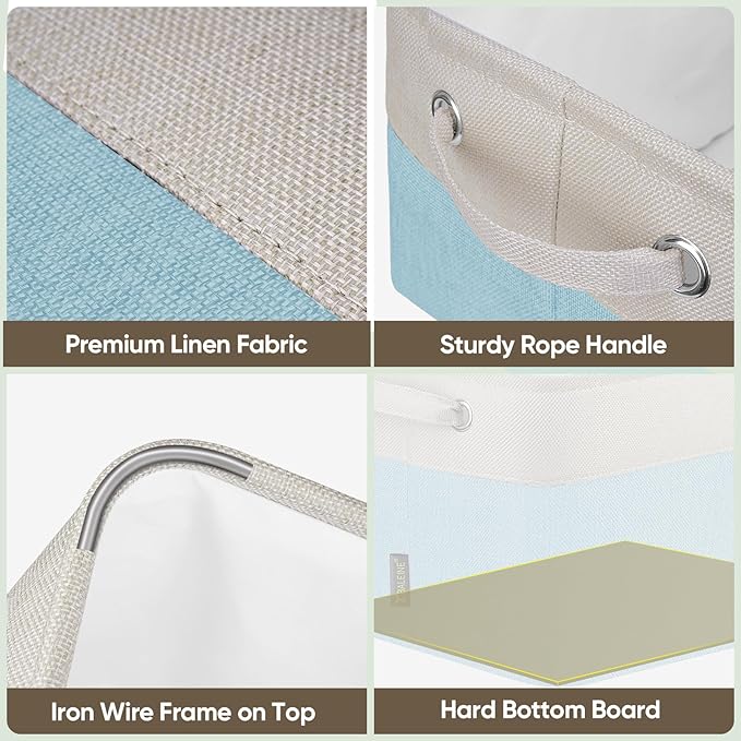 BALEINE 4 Pack Fabric Storage Bins for Shelves, Linen Storage Baskets for Organizing, Decorative Closet Bins for Clothes, Home (Skyblue, 12"x8"x8")-Ruum Studio Home