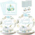 Aukolass Pumpkin Party Supplies Tableware Set - Fall Theme Party Decorations Including Plates, Napkins and Cups for Pumpkin Birthday and Baby Shower Party, Serves 24 Guests (blue)-Ruum Studio Home