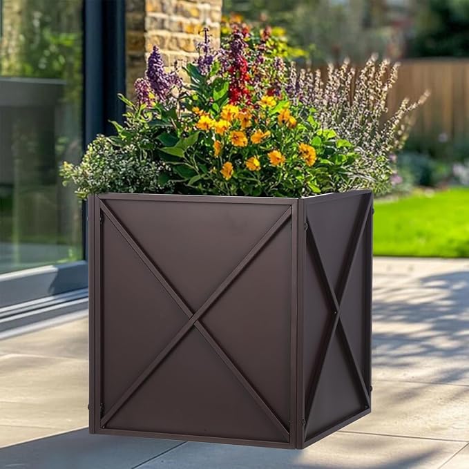 SUNNYPARK Large Metal Planter Box 17”x 17”x 18”, Square Modern Brown Metal Planter Box Heavy Duty with Drainage Holes for Outdoor Garden Patio-Ruum Studio Home
