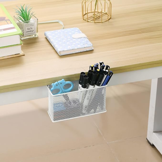 dedoot Magnetic Pencil Holder for refrigerator Storage Magnetic Basket Mesh White Strong Magnetic Pen Holder for Refrigerator,Whiteboard, Locker, Home and Office Organizer, 6.3x2.3x3.6inch-Ruum Studio Home