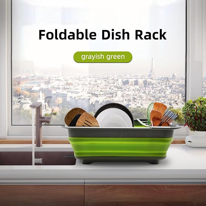 THANSTAR Collapsible Dish Drying Rack for RV Campers Portable Dinnerware Drainer Organizer for Kitchen Travel Trailer-Green-Ruum Studio Home