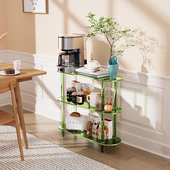 Clear Bookshelf, Acrylic Bookcase with Open Book Shelf Console Table for Entryway Office (3 Tier Green)-Ruum Studio Home
