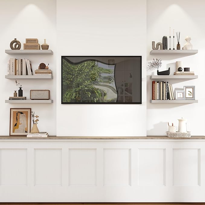 Heimlove 24 inch Floating Shelves for Wall,9.3 inch deep Grey Bathroom Over Toilet Shelf,Wall Mounted Rustic Wood Shelves for Bedroom,Living Room,Kitchen,Office Decor Set of 2-Grey-Ruum Studio Home