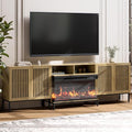 3-Sided Glass Farmhouse Fireplace TV Stand for TVs Up to 100 Inch, Entertainment Center with 36" Electric Fireplace, Oak TV Console with Storage Cabinets for Living Room-Ruum Studio Home