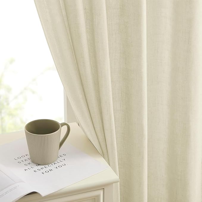 Joydeco Linen Curtains 96 inches Long 2 Panels Set,Light Filtering Curtains for Living Room Bedroom, Window Long Drapes with Rod Pockets Back Tab (W52 x L96 Inch, Natural)-Ruum Studio Home