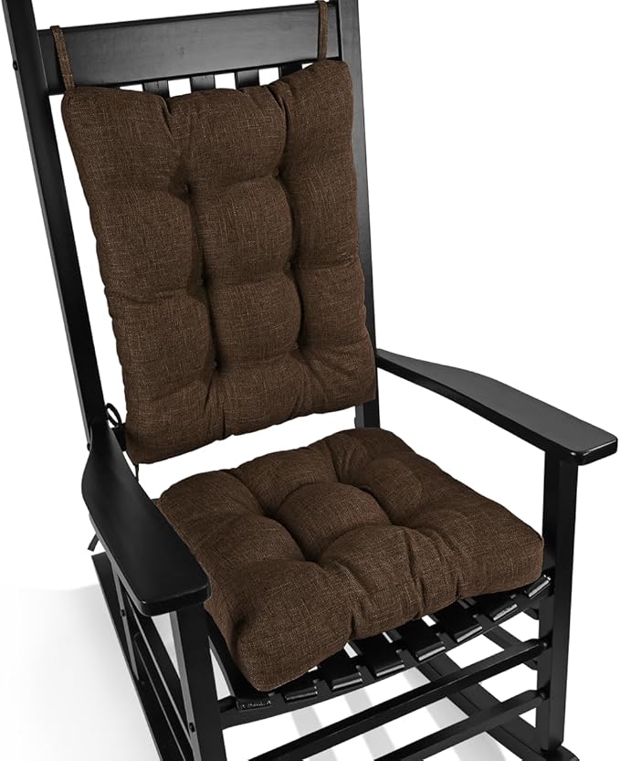 BUYUE Chair Cushion Set for Rocking Chair, Back Pillow & Seat Cushion with Ties, Original Woven Fabric Non-Slip Chair Pads for Elderly Sitting, Chocolate-Ruum Studio Home