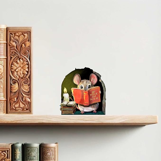 Mouse Reading Book Wall Sticker Decal – Kids Room, Classroom, Home Decor, Bookcase, Book Lover Gift, Children's Bedroom, Nursery, Cute Mouse, MICESTERPIECE-Ruum Studio Home
