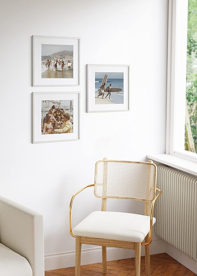 HAUS AND HUES Solid Oak Wood 16â€x16â€ Picture Frames Matted to 12â€x12â€ Set of 3-16x16 Square White-Poster Frames, Square Frames 16x16 for-Wall, White Wood Picture Frames, 16 x 16 Matted White Frames-Ruum Studio Home