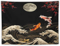 Houselerax Koi Fish Tapestry, Japanese Style Yin Yang Big Wave Cherry Blossom Tapestries Wall Hanging for Bedroom Living Room Office Decor 80"x60"-Ruum Studio Home