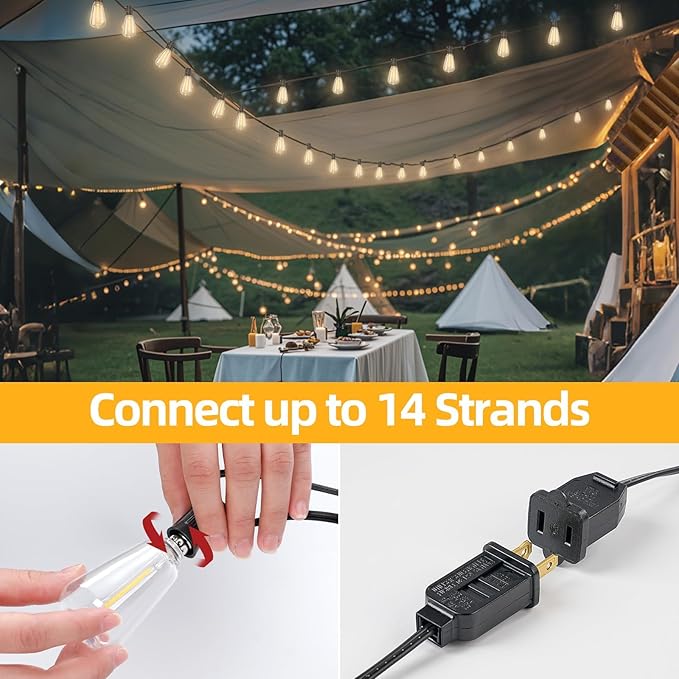 ST38 100FT LED Outdoor String Lights with 50 Shatterproof ST38 Bulbs+2 Spares, 2700K Warm White – for Backyard, Patio, Garden, Wedding, Party, Christmas, Porch, Deck, Gazebo, Bistro, Camping Decor-Ruum Studio Home