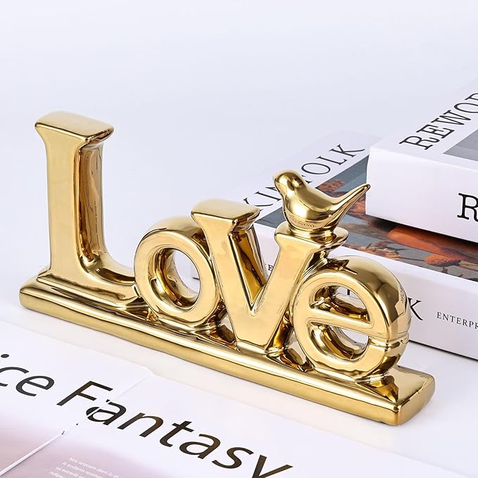 Love Sign Decoration - Gold Bird Sculpture Personalized Love Decor for Home, Living Room, Bedroom, Desktop & Cabinets-Ruum Studio Home
