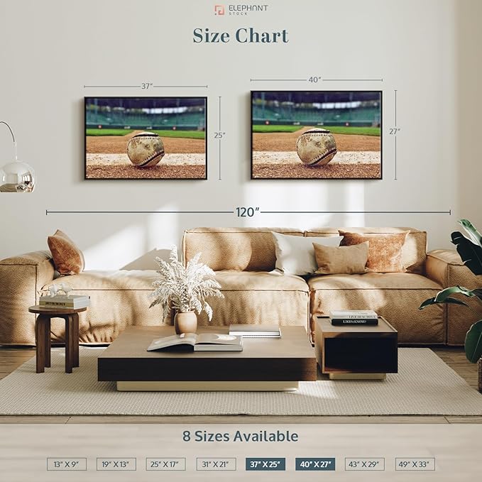 ElephantStock Baseball In Stadium Wall Art - Horizontal Framed Canvas - 1-Piece Living Room Wall Decor - Car Photography Canvas Print - Brown and Beige Decor for Wall - 40" X 27"-Ruum Studio Home