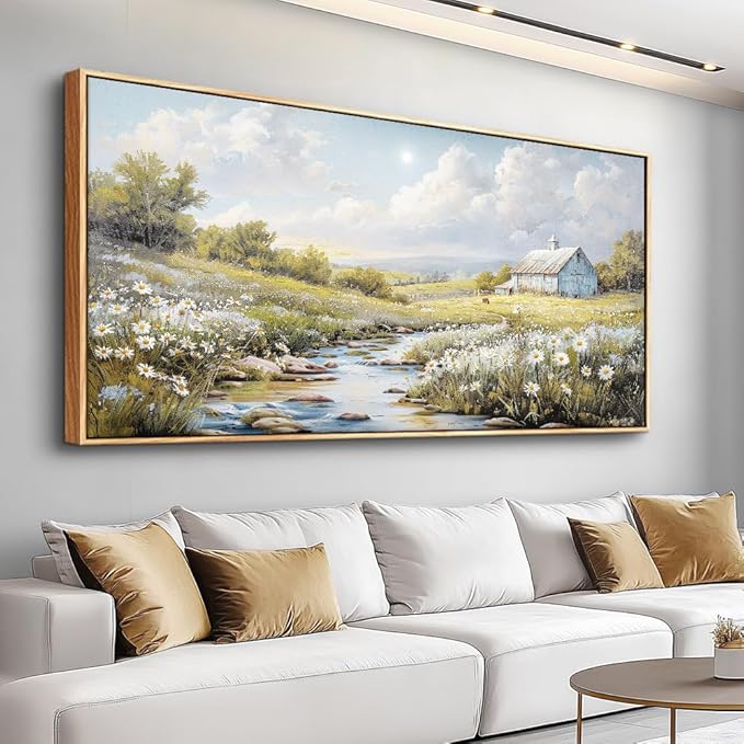PHAOHUAXM Large Canvas Wall Art For Living Room Wall Decor For Bedroom Flower Watercolour Office Decoration Countryside Scenery Wall Picture Printing Art Painting Home Decor 30x60 In Wood Framed-Ruum Studio Home