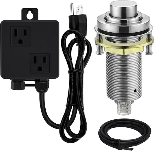 SinkTop Air Switch Kit (Long Full Brass Button) for Disposal, Dual Outlet, (Brushed Nickel)-Ruum Studio Home
