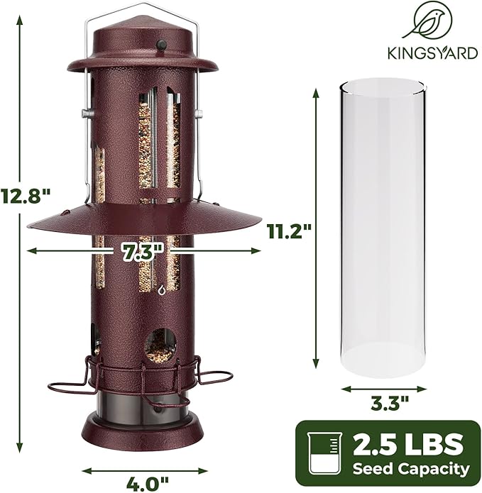 Kingsyard Squirrel Proof Bird Feeder with Removable Base, All Metal, Tube Bird Feeders for Outdoors Hanging, Easy to Clean & Refill, Antique Copper-Ruum Studio Home