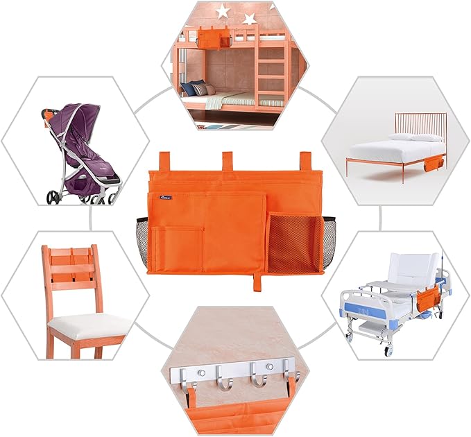 Surblue Caddy Hanging Organizer Bedside Storage Bag for Bunk and Hospital Beds, Orange, L-Ruum Studio Home