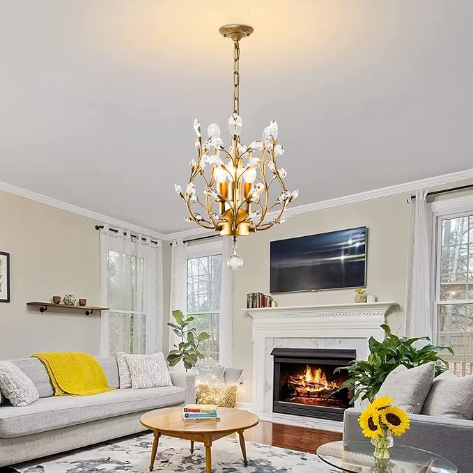 Ganeed Crystal Chandeliers,K9 Crystal Pendant Light with 3-Light Chandelier Lighting Fixtures,Ceiling Light for Living Room Bedroom Restaurant Hallway (Gold)-Ruum Studio Home