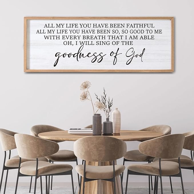Goodness of God Framed Wall Art, 40''×15'' Positive Religious Natural Bible Verse for Christian God Jesus Christ Prayer, Vintage Rustic Long Holy Catholic Scripture Decor-Ruum Studio Home