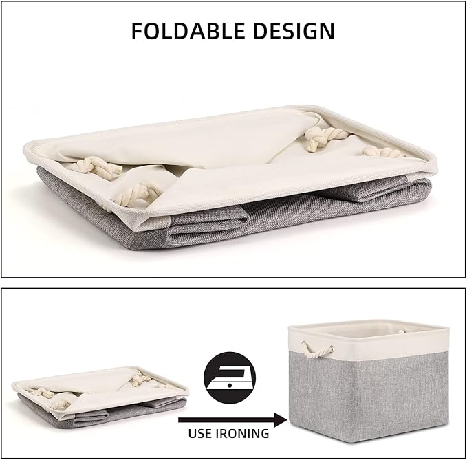 Bidtakay Storage Baskets for Organizing Large Storage Bins for Shelves 2 Pack 16x12 in Fabric Baskets for Blanket Nursery Toy Storage Collapsible Organizer Bins Closet Organizers Storage-Grey&White-Ruum Studio Home