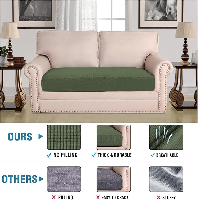 H.VERSAILTEX Super Stretch Individual Seat Cushion Covers Sofa Covers Couch Cushion Covers Slipcover Sets Thick Jacquard Textured Twill Fabric (1 Piece Loveseat Cushion Cover, Bronze Green)-Ruum Studio Home