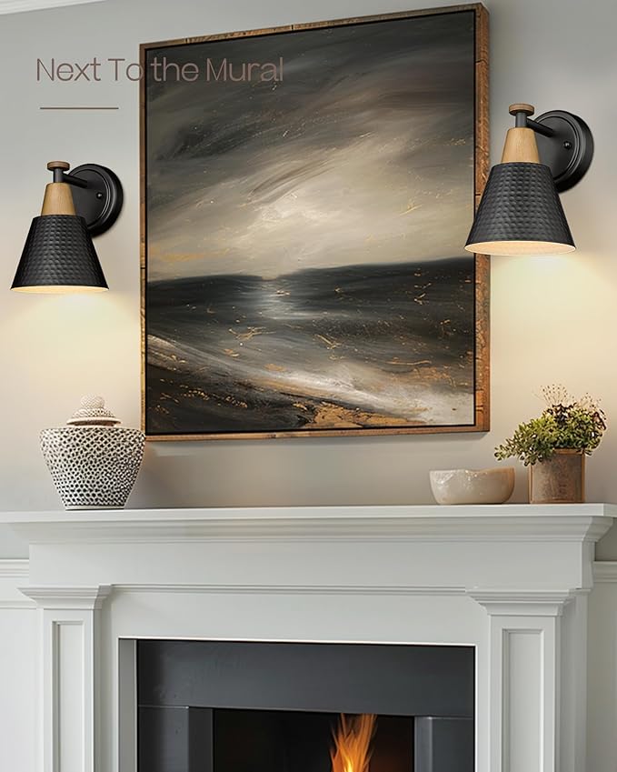 FEMILA Wall Sconces Set of 2, 1-Light Matte Black Bathroom Light Fixtures, Modern Single Vanity Light Wall Lamp with Hammered Metal Shade, 4FG59B-2 BK-Ruum Studio Home