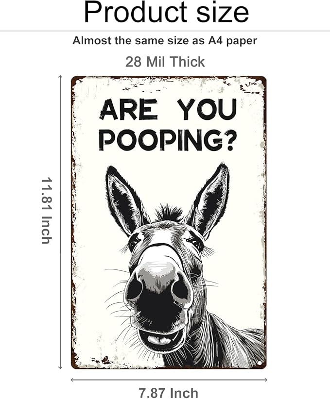 ALKB Funny Donkey Are You Pooping Metal Signs Vintage Farmhouse Bathroom Wall Decor Donkey Lovers Gift 8 x 12 Inch-Ruum Studio Home
