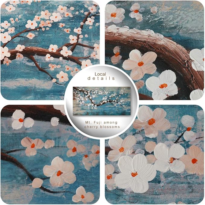 Huge Wall Art for Living Room 100% Hand-Painted Flower Oil Painting On Canvas Gallery Wrapped Floral Plum Blossom Artwork for Bedroom Office Decor One Panel 60x30inch Extra Large-Ruum Studio Home