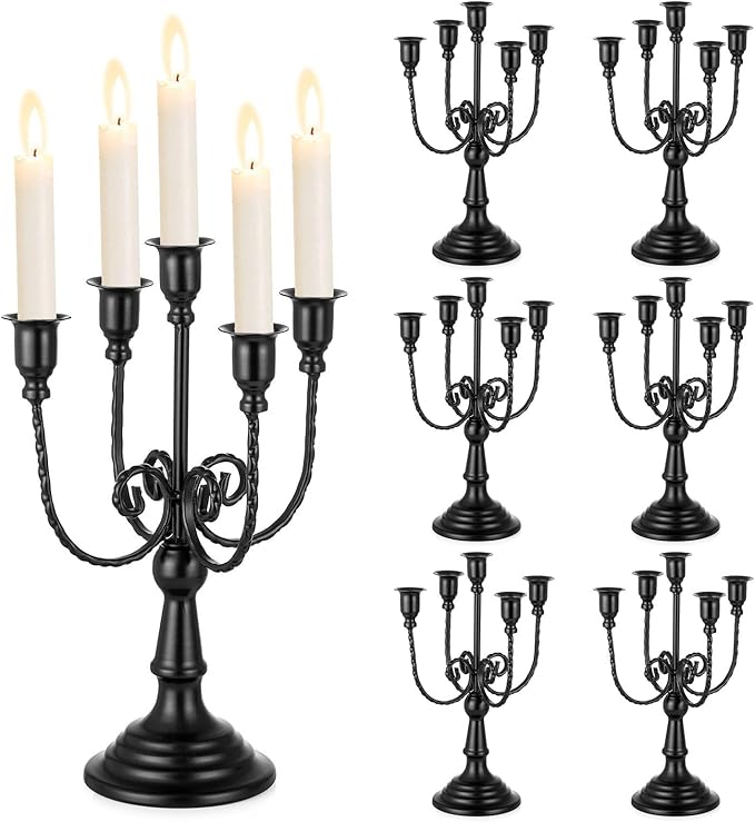 Sziqiqi Candelabra Candles Holder Centerpieces - Black Candlestick Holders Bulk for Halloween Vintage Tabletop Candelabras for Party Events Holiday, 6 Pieces-Ruum Studio Home