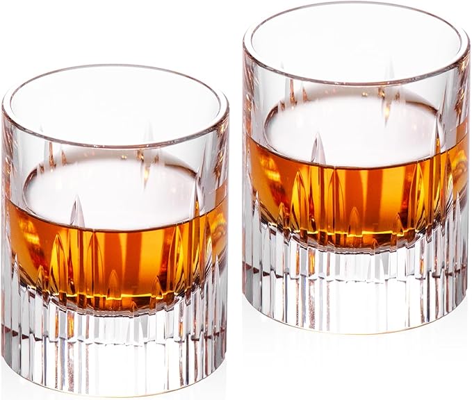 KAMMAK Crystal Whiskey Glasses Set of 2, Luxury 2.03oz Old Fashioned Glasses Stemless, Handcrafted Liquor Glasses, Hand Blown Scotch Cup for Women, Men Barware Gift for Cocktail, Bourbon-Ruum Studio Home
