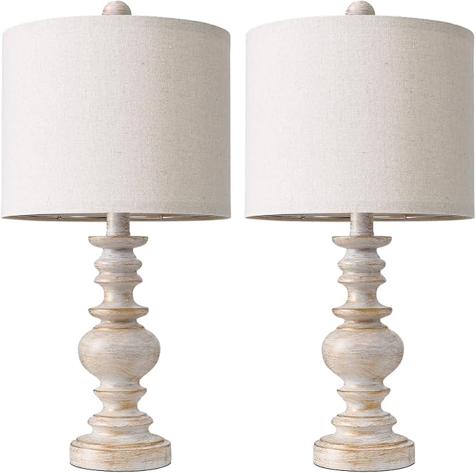 BOBOMOMO 20" Retro Table Lamps Set of 2 - Farmhouse Lamp for Living Room with Linen Shades, Rustic Bedside Nightstand Lamps, Resin Lamps for Bedroom Nursery Room Hallway - Ideal for Compact Spaces-Ruum Studio Home