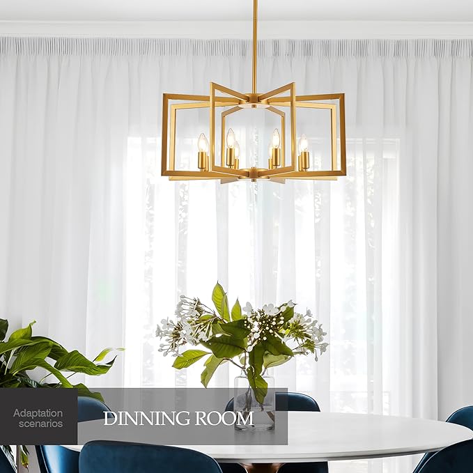 Modern Farmhouse Gold Chandeliers for Dining Room, 8-Light Industrial Metal Chandeliers Geometric Pendant Lights Kitchen Island for Entryway Stairway Foyer Hallway-Ruum Studio Home