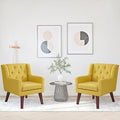 Accent Chairs Set of 2, Button-Tufted Upholstered Living Room Chairs Set of 2, Comfy Reading Chair Mid Century Modern Chairs with Linen Fabric Lounge Arm Chairs for Bedroom (Bright Yellow)-Ruum Studio Home