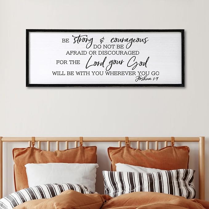 Be Strong And Courageous Sign Bible Verse Framed Wall Art, 40''×15'' Rustic Religious Christian Proverbs 3:5-6 Sign, Horizontal Holy Inspirational Catholic Scripture Decor-Ruum Studio Home