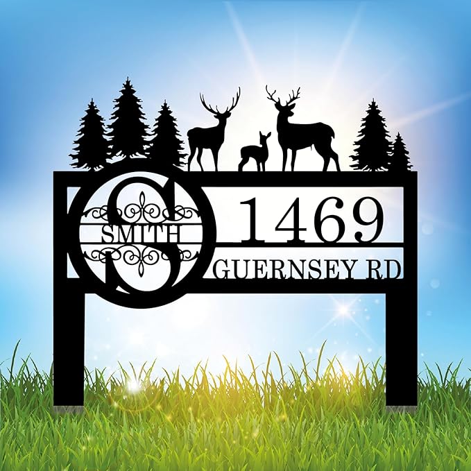 Personalized Deer Custom Garden Address Sign with Metal Stake, Housewarming Gift, Outside Camping Decor-Ruum Studio Home