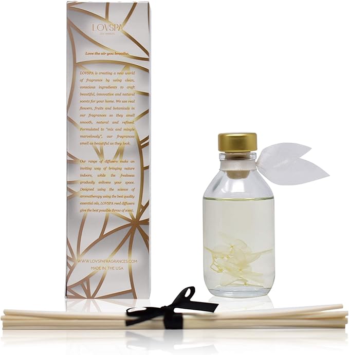 LOVSPA Reed Diffuser Set, Amber Romance Scented Oil Diffuser with Sticks, Home Fragrance Accessories for Bathroom Shelf Decor, Aroma Diffusers for Home or Office Fall Decor, USA Made-Ruum Studio Home