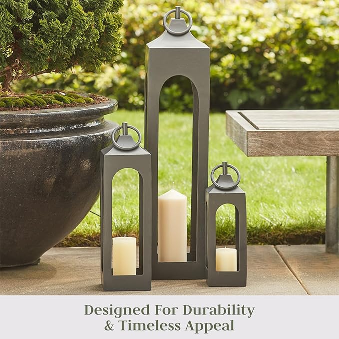 Medium Black Lantern, Rustic Metal Decorative Lantern, Candle Holder for Indoor & Outdoor, Home Decor for Patio, Garden & Tabletop, Hanging Lantern for Parties & Weddings-Ruum Studio Home