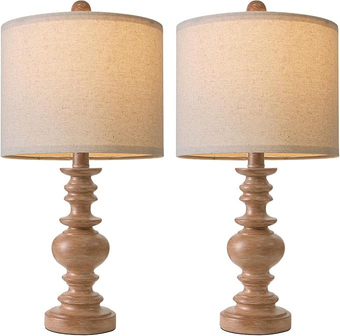 BOBOMOMO 20" Rustic Bedside Lamps Set of 2- Vintage Resin Table Lamps for Nightstands with Linen Shades, Farmhouse Lamps for Living Room, Bedroom, and Hallway (Light Brown) - Ideal for Compact Spaces-Ruum Studio Home