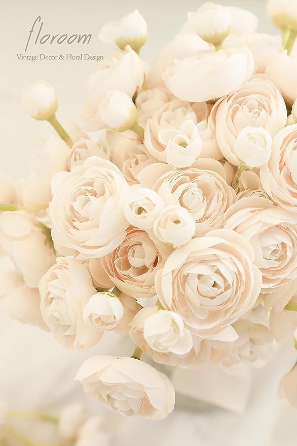 Floroom Ranunculus Artificial Flowers 18 Pcs Champagne Faux Silk Mini Ranunculus Bulk Fake Wedding Filler Flowers for DIY Cream Bouquets, Centerpieces, Bridal Shower Decorations & Arrangements-Ruum Studio Home