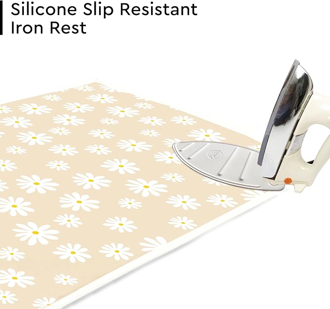 Encasa XO Ironing Mat/Pad (Large 48"x28") with 3mm Padding & Silicone Iron Rest for Steam Pressing on Tabletop or Bed - Heat Resistant, Portable, Quilting & Travel Blanket - Daisy Beige-Ruum Studio Home