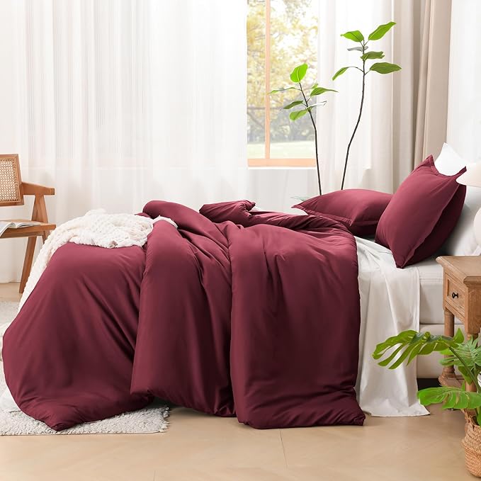 Litanika Burgundy Red Comforter Set King Size, 3 Pieces Lightweight Solid Bedding Comforter Set, All Season Fluffy Bed Set (104x90In Comforter & 2 Pillowcases)-Ruum Studio Home