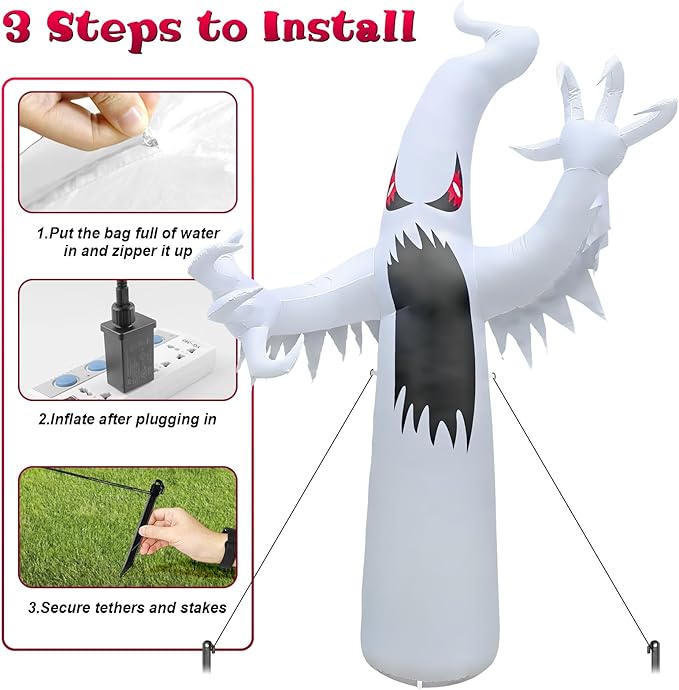 12FT Halloween Inflatables Giant White Ghost, Halloween Inflatable Outdoor Decoration, LED Colored Lights, Scary Red Eyes, Devil Claws, for Indoor and Outdoor Halloween Blow Ups Party Decorations-Ruum Studio Home