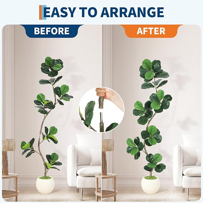 GarveeHome Fiddle Leaf Fig Artificial Tree with White Planter,6ft Faux Plants Indoor with Moss, Fake Rubber Tall Fake Floor Plant in Pot - Artificial Trees for Home Office Living Room Decor-Ruum Studio Home