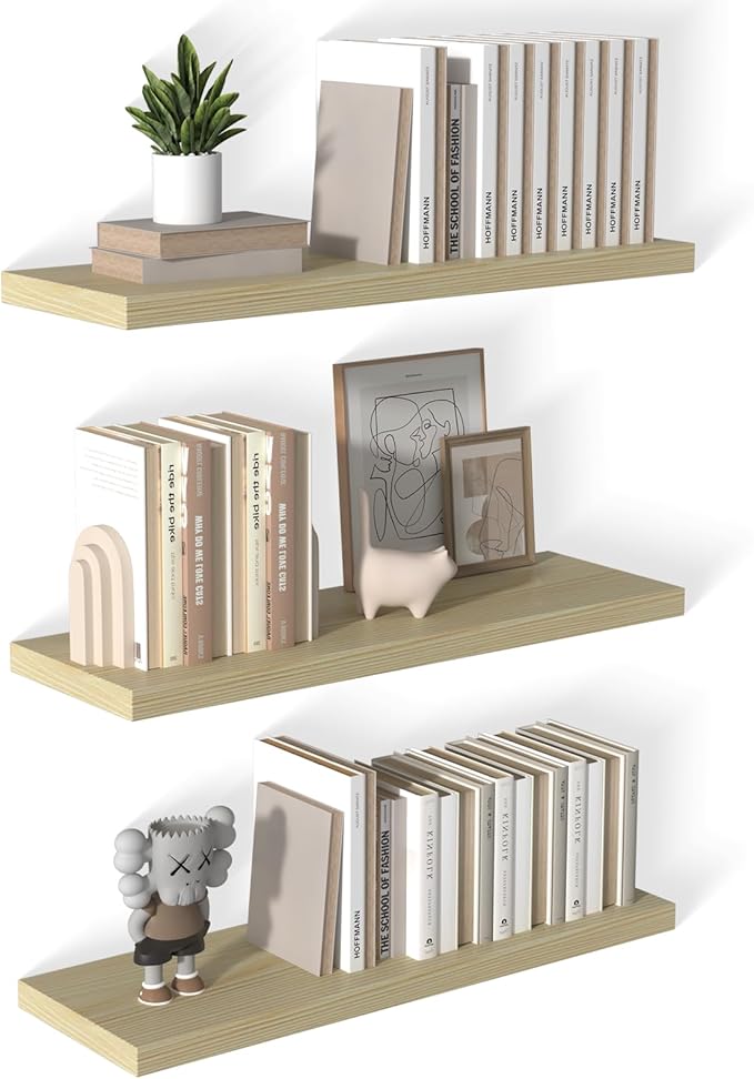12 Inch Deep Floating Shelves for Wall 3 Pack Floating Shelves Large Storage Space Wall Mount Shelf for Living Room Kitchen Bathroom 36" W x 12" D x 1.2" H Oak-Ruum Studio Home