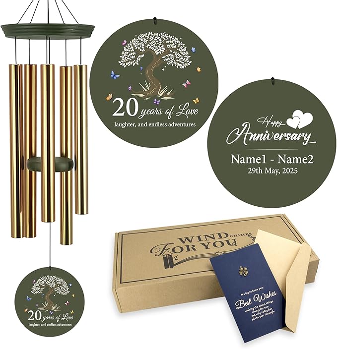 ASTARIN 20th Wind Chimes for Couple, Personalized Wind Chimes for Anniversary, Couple Gifts for Keepsake, Deep Tone Windchime Romantic Gift for Women Men-Ruum Studio Home