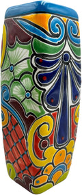 Talavera Planter Pot Square Vase Folk Art Mexican Pottery Handmade Hand Painted Home Decor Indoor Multicolor Outdoor 9.25" (Turquoise Multi)-Ruum Studio Home
