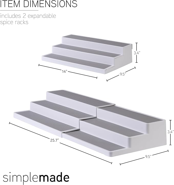 SIMPLEMADE 3-Tier Spice Rack Organizer - Versatile Storage Shelf for Kitchen, Bathroom, Bedroom & Office, Set of 2, Expandable White-Ruum Studio Home