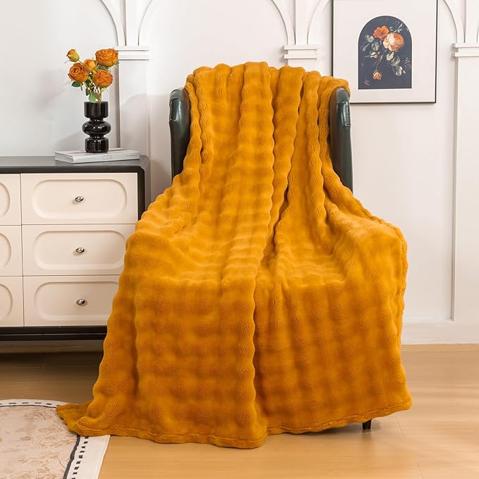 YUSOKI Luxury 3D Bubble Throw Blanket 2lb,All Ages,Home Decoration, (Gold,50 * 60inches)-Ruum Studio Home