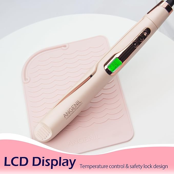 ANGENIL Pro Twist Flat Iron Hair Straightener, 2 in 1 Straightener and Curling Iron for Women, Round Pink Dual Voltage Hair Straightener with Silicone Heat Resistant Mat, 20s Fast Heating, LCD Display-Ruum Studio Home