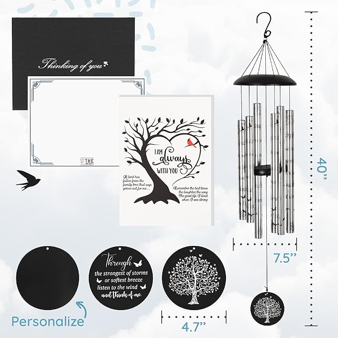 The Wind Chime CO Deep Tone Sympathy Wind Chime with 6 Andonized Aluminum Tubes Tuned Soothing Melody, Memorial Wind Chimes for Outside Decoration (Patio, Graden, Yard) 40"-Ruum Studio Home